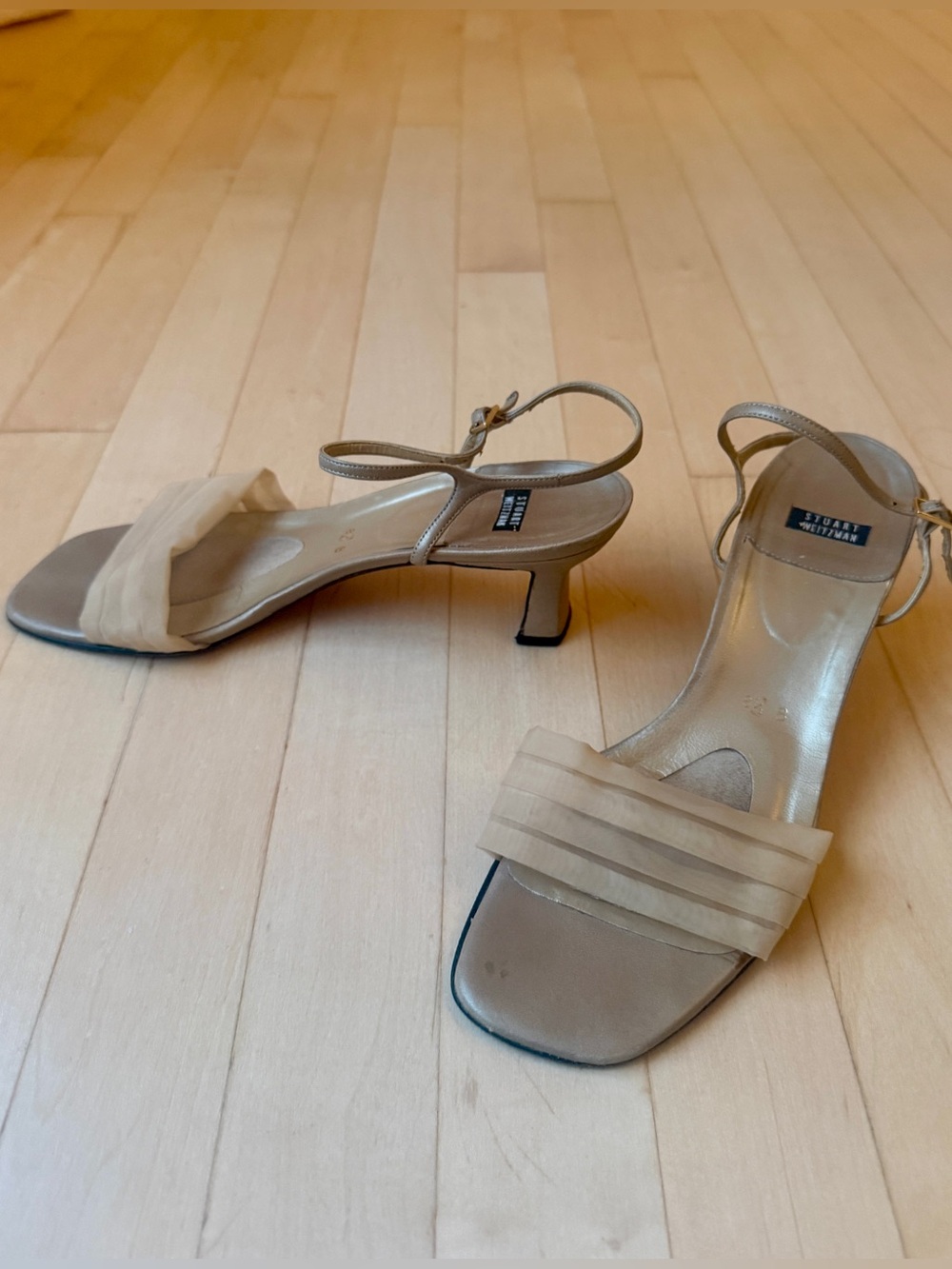 Stuart Weitzman Sandals Nude Slingback Kitten Heel